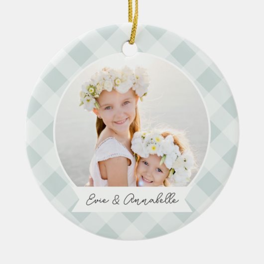 Kariertes zweiseitiges Personalisiertes Foto Keramik Ornament (Vorne)