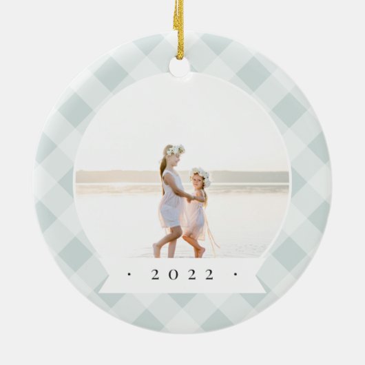 Kariertes zweiseitiges Personalisiertes Foto Keramik Ornament (Hinten)