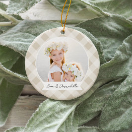 Kariertes zweiseitiges Personalisiertes Foto Keramik Ornament