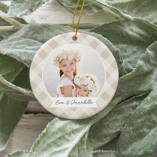 Kariertes zweiseitiges Personalisiertes Foto Keramik Ornament