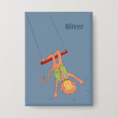 Karikatur-Affe Trapezartist Kind Blauer Knopf Button (Vorderseite)