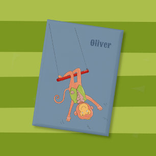 Karikatur-Affe Trapezartist Kind Blauer Knopf Button