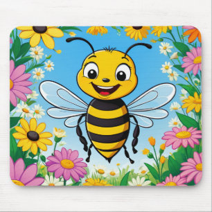 Karikatur Biene Bunte Blumen Mousepad