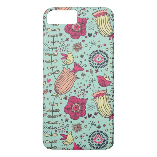 Karikatur-Blumenmuster mit Vögeln Case-Mate iPhone Hülle (Rückseite)