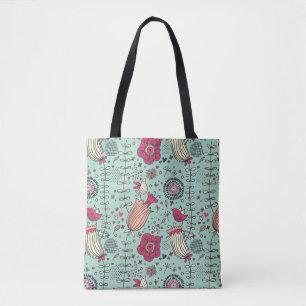 Karikatur-Blumenmuster mit Vögeln Tasche
