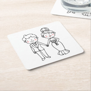 Karikatur Braut Bräutigam Danke Whimsical Hochzeit Rechteckiger Pappuntersetzer