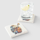 Karikatur, Cartoon, Illustration Eine Musik Steinuntersetzer (Seitenansicht)