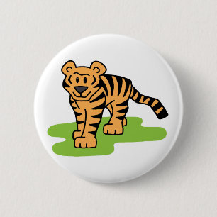 Karikatur-Clipart Bengal-Tiger Großkatze mit Strei Button