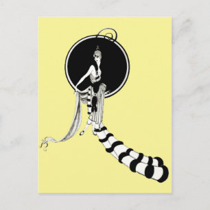 Karikatur der Frau im extravaganten Outfit Postkarte
