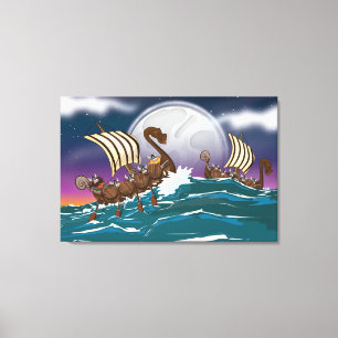 Karikatur einer Wikinger-Invasionsflotte Leinwanddruck