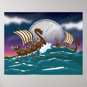 Karikatur einer Wikinger-Invasionsflotte Poster