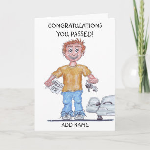 Karikatur eines glücklichen Mannes, der gerade die Karte