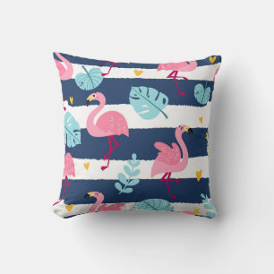Karikatur-Flamingos: Sommer Tropical Vintage. Kissen