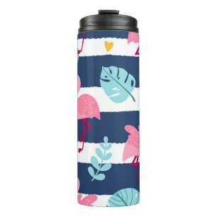 Karikatur-Flamingos: Sommer Tropical Vintage. Thermosbecher