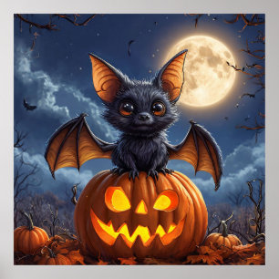 Karikatur Fledermaus Kürbisse Vollmond Halloween Poster