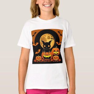 Karikatur-Fledermaus und Kürbisse unter Vollmond T-Shirt