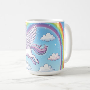 Karikatur fliegendes Einhorn mit Regenbogen Kaffeetasse