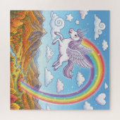 Karikatur fliegendes Einhorn mit Regenbogen Puzzle (Horizontal)