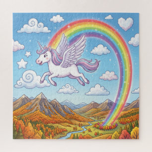 Karikatur fliegendes Einhorn mit Regenbogen Puzzle