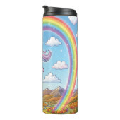 Karikatur fliegendes Einhorn mit Regenbogen Thermosbecher (Nach rechts gedreht)