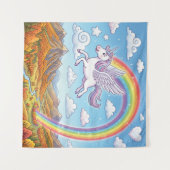 Karikatur fliegendes Einhorn mit Regenbogen Wandteppich (Vorderseite (Horizontal))