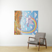 Karikatur fliegendes Einhorn mit Regenbogen Wandteppich (Beispiel (Horizontal))