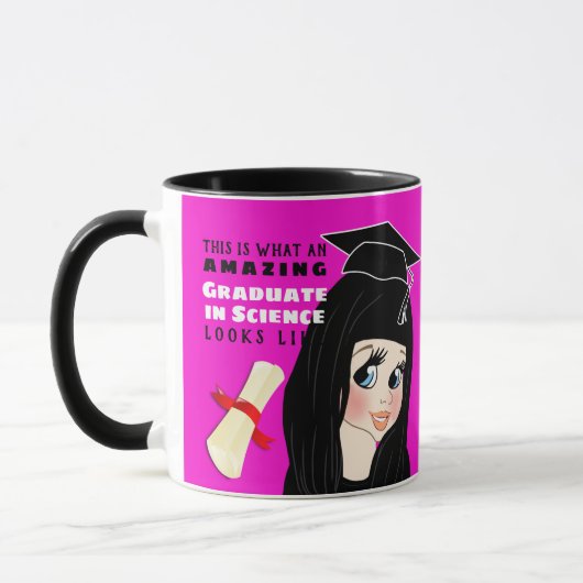 Karikatur Geschenk Weiblich Schwarzes Haar Blau Tasse (Links)