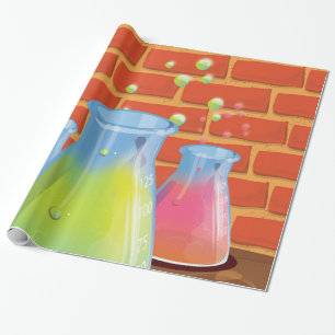 Karikatur Glas Wissenschaftliche Geräte auf einer Geschenkpapier