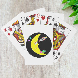 Karikatur Halbmond und Weltraumrakete Spielkarten