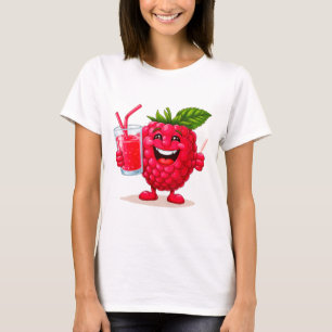 Karikatur-Himbeer-Charakter mit einem Smoothie T-Shirt