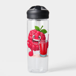 Karikatur-Himbeer-Charakter mit einem Smoothie Trinkflasche