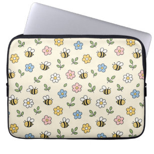 Karikatur Hummel und Blumenmuster Laptopschutzhülle
