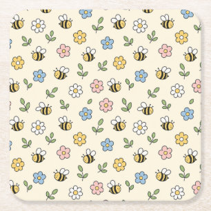 Karikatur Hummel und Blumenmuster Rechteckiger Pappuntersetzer