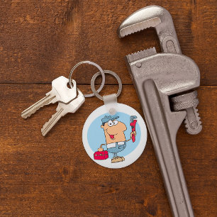 Karikatur-Installateur mit Rohrzange und Werkzeugk Schlüsselanhänger