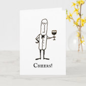Karikatur Kellner mit Wein Frohe Geburtstag Karte (Gelbe Blume)