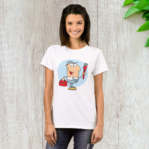 Karikatur Klempner hält Rohrzange und Werkzeugkist T-Shirt