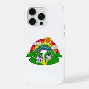 Karikatur ländliche Szene mit Regenbogen und Landh iPhone 15 Pro Max Hülle