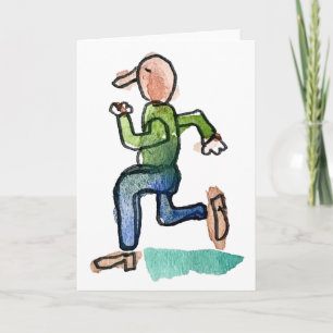 Karikatur Laufender Mann gefaltete Grußkarte Karte
