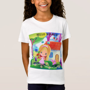 Karikatur Laune Mädchen im Garten und Haus T-Shirt