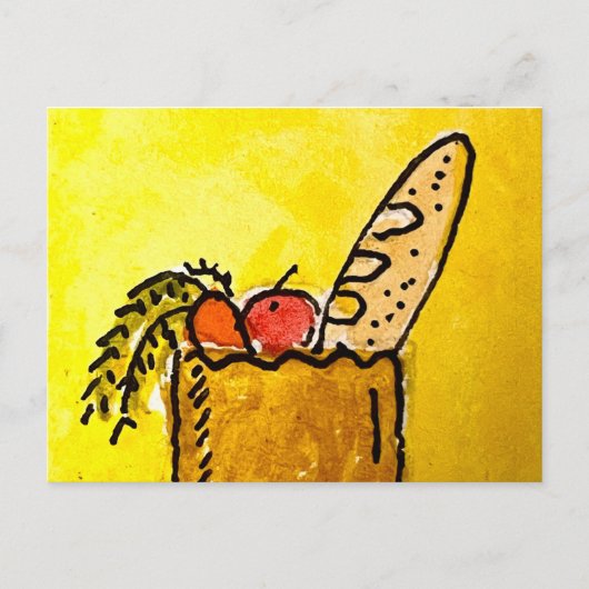 Karikatur Lebensmittelladen Braune Papiertüte Postkarte (Vorderseite)