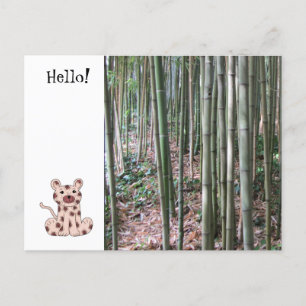 Karikatur Leopard und Bambuswald Postkarte