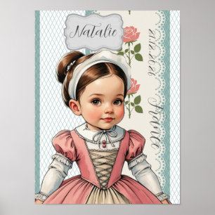 Karikatur Mädchen in altfranzösischem Stil gekleid Poster