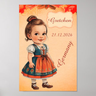 Karikatur Mädchen in Vintage-Deutsch gekleidet Poster