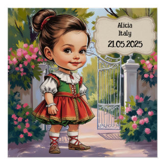 Karikatur Mädchen in Vintage italienisch gekleidet Poster
