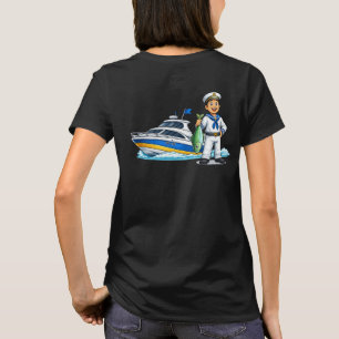 Karikatur-Matrose mit Yacht und Fisch - Maritime K T-Shirt