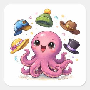 Karikatur-Oktopus jongliert Hüte Aufkleber