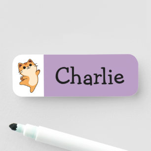 Karikatur Orange Katze, Maßgeschneidert, Violett Namensschild