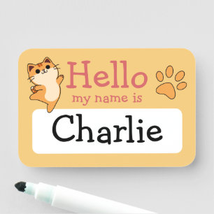 Karikatur Orange Katze, Pfotenabdruck, Benutzerdef Namensschild