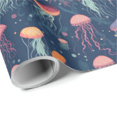 Karikatur-Quallen-Meer-Leben Wiederholungsmuster Geschenkpapier (Rolleneckpunkt)