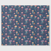 Karikatur-Quallen-Meer-Leben Wiederholungsmuster Geschenkpapier (Flach)